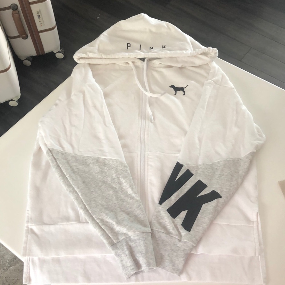 VS Pink zip up hoodie white gray black XS